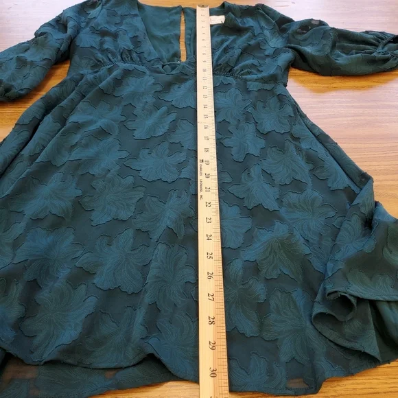 Anthropologie Jacquard Tunic Dress Green Teal Puff Sleeve Size 2P - Picture 8 of 11